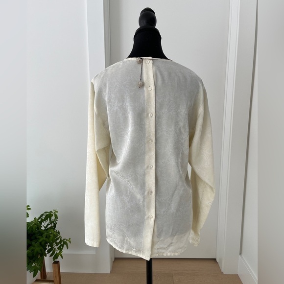 JAEGER Vintage Floral Jacquard Blouse Buttons Neutral Classic Business Chic - Picture 7 of 16